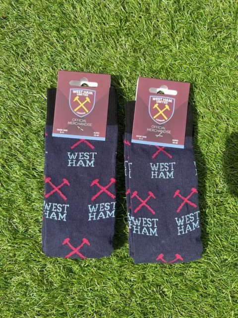 2x Paar offizielle West Ham United Socken für Erwachsene Größe 8-11 brandneu mit Etikett