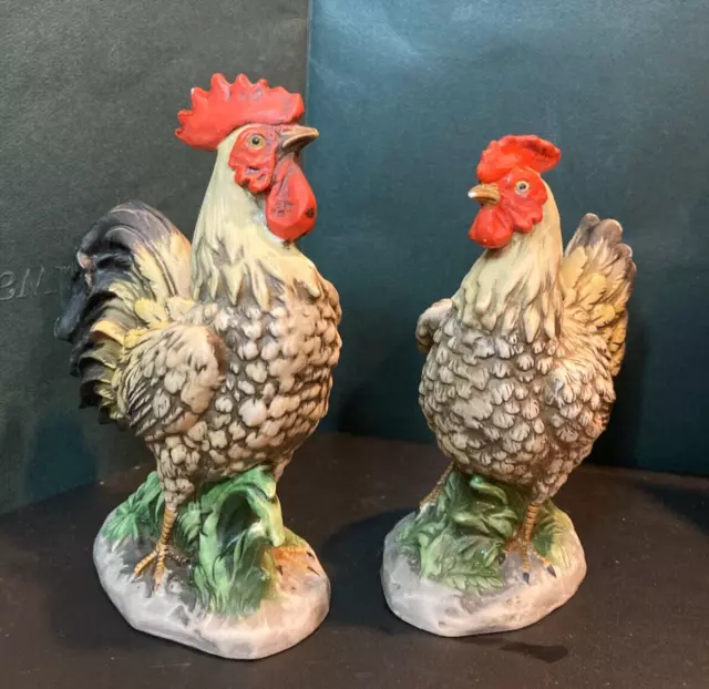 Set of 2 Vintage Homco Rooster & Hen Chicken 6" Figurines Farmhouse Country 1446