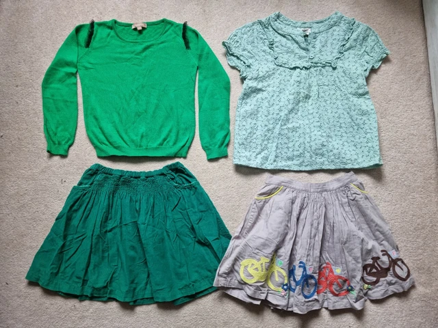 PACCHETTO ESTIVO RAGAZZA 2 GONNE A PAVIMENTO, TOP & VERDE I LOVE SPLENDIDO CARDIGAN età 4-5