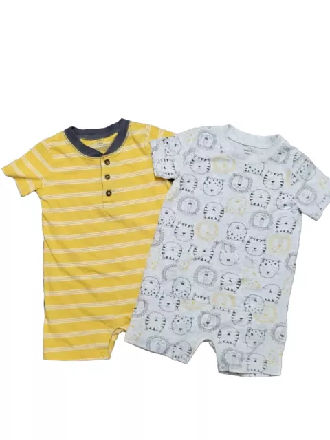 Carters Little Boy Toddlers Romper 24 Month Lot 2 Yellow White Stripe Gray Lion