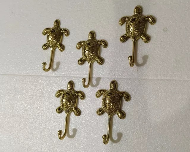 Brass Turtle Wall Hooks Tortoise Bathroom Towel Hook  Key Hanger Lot of 5 Pcs