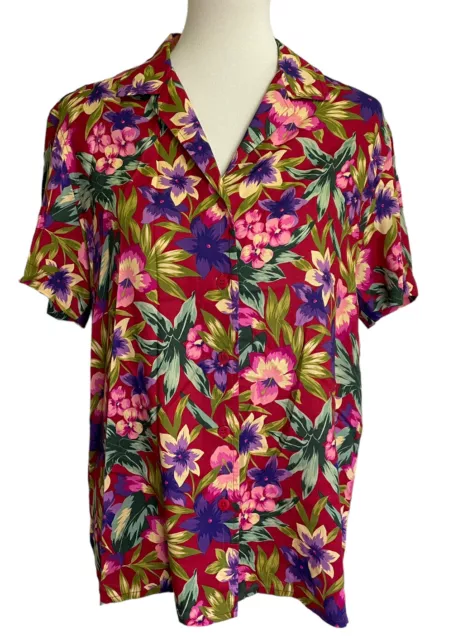 Jones New York Sport Size M Tropical Multicolor Button Up Short Sleeve Shirt