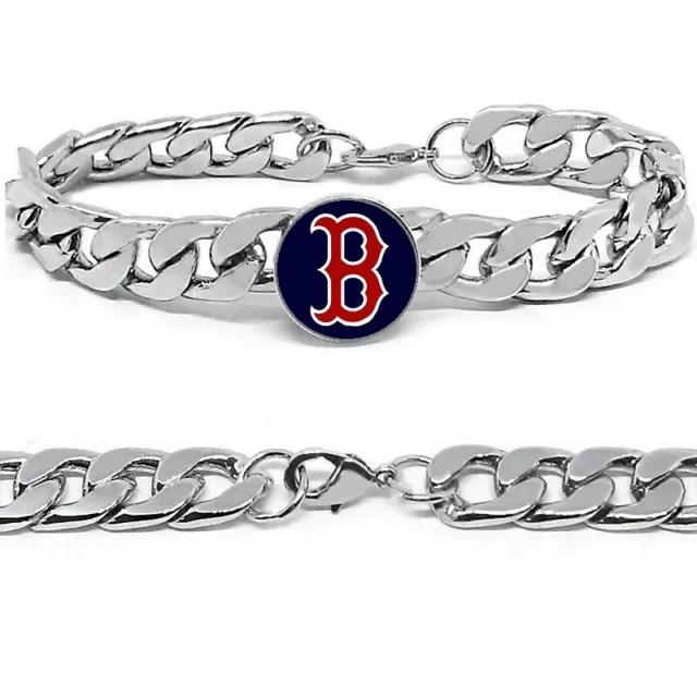 Special Boston Red Sox Silver Wide Womens Mens Link Chain Bracelet Baseball D4