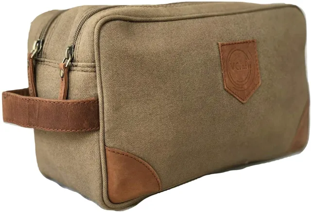 Unisex Toiletry Bag Genuine Leather Shaving Kit Dopp Kit Travel Case Green1