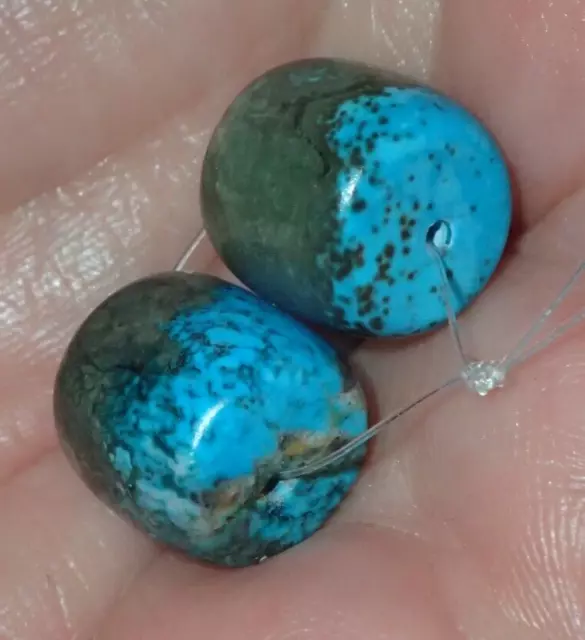 2 Vintage Natural Indo - Tibetan, Tibet Turquoise beads, 12mm, #5500