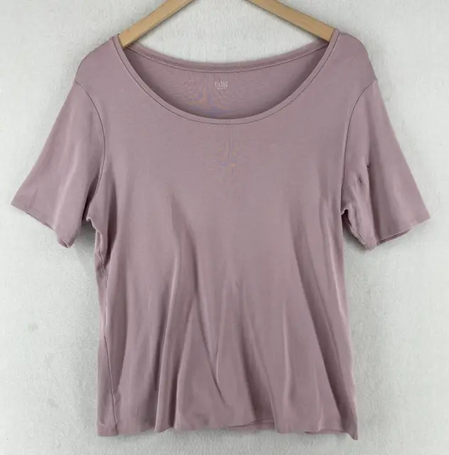 EILEEN FISHER Top L Organic Cotton Jersey Rib Scoop Neck Short Sleeve Lavender