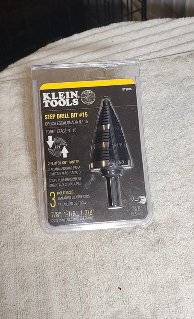 Klein Tools KTSB15 Step Drill Bit #15 3 Hole Sizes: 7/8”, 1-1/8”, 1-3/8” NEW 2