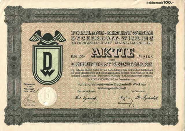 Portland-Zementwerke Dyckerhoff-Wicking Aktiengesellschaft, 1935, 100 RM