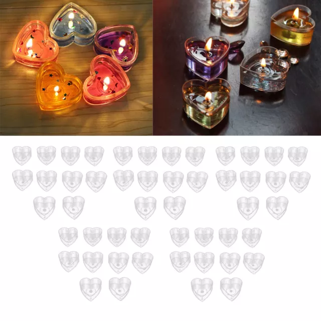 50X Love Heart Shaped Tea Light Clear   Cup Holders DIY Candle Making