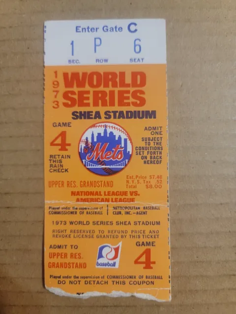 1973 World Series Ticket Game 4 Mets vs As Shea Stadium Rusty Staub Home Run