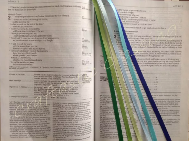 BLUE GREEN bookmark ribbons multi page book mark Bible study hymnal journal