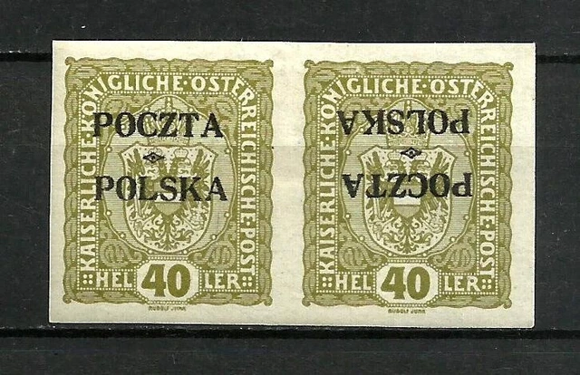POLAND 1919 Krakau CRACOW 40 h  * PAIR sign TETE BECHE