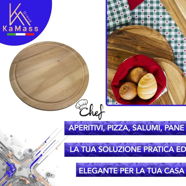 Tagliere Rotondo in Legno Naturale ø 24 cm ottimo per formaggi, pizza, salumi