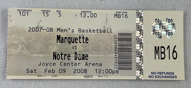 2008 02/09 Marquette at Notre Dame College Basketball Ticket