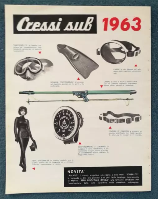 Cressi Sub Novita Pesca Fucile Pinne Occhiali 1963 Advertising Pubblicita
