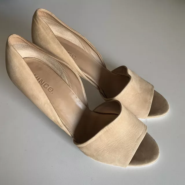 Vince Saffron Pump Nude Beige Nubuck Dorsay Open Toe Peep Slim 3.5" heel 11 43 2