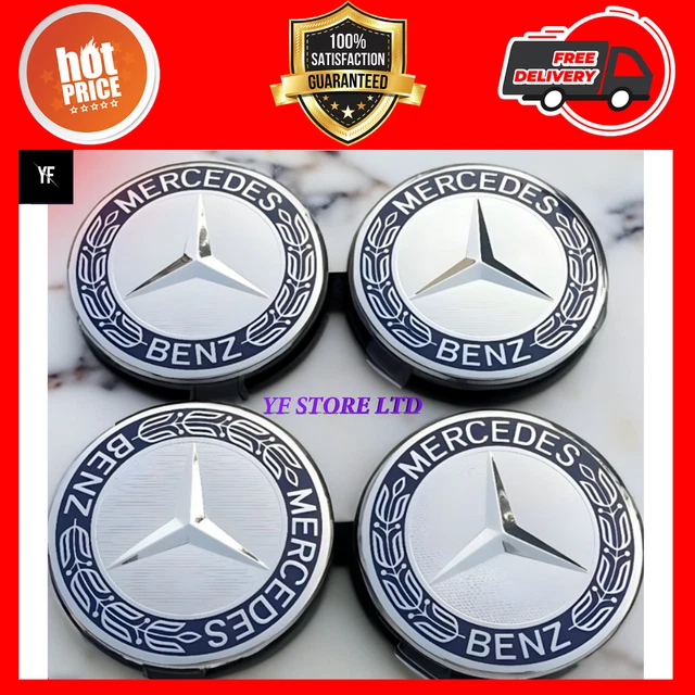 MERCEDES BLUE ALLOY Wheel Centre Hub Caps AMG A B C E S M Class ML CLA ...