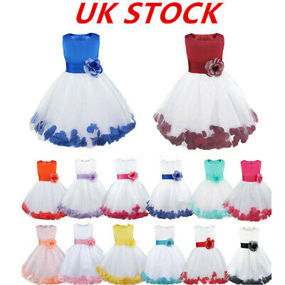 UK Kids Petals Tutu Dress Girls Princess Wedding Bridesmaid Formal Flowers Gown
