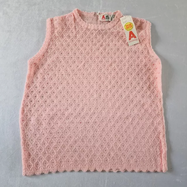 Vintage 1970s Crochet Style Top -11-12 Yrs- Pink Acrylic Girls Deadstock KB13