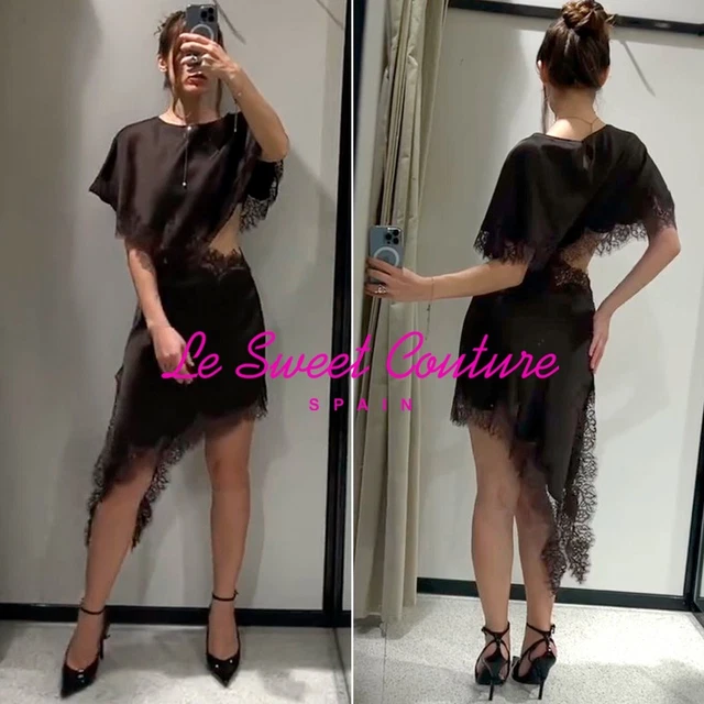 chinese dress ladies Zara NWT Brown Geometric Square Neck Keyhole Long Sleeve Mini Bodycon  Brie