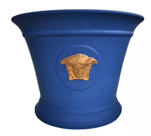 VERSACE ROSENTHAL *GORGONA POP* Blue with Gold Medusa Head Indoor FLOWERPOT Vase