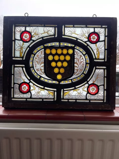 Victorian stained glass window with Cornish Coat Of Arms design