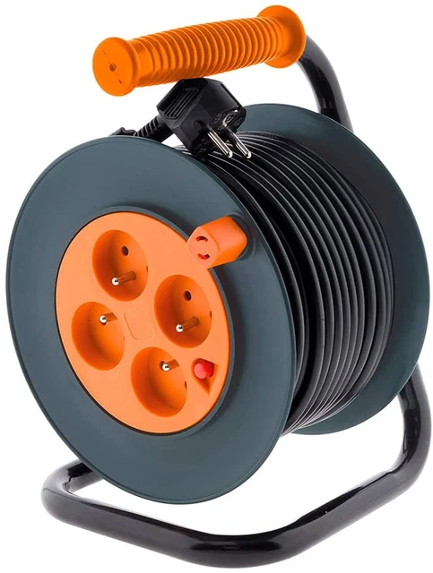 Enrouleur Electrique Rallonge 4 Prises HO5VV-F 3G1Mm² 25M + Coupe-Circuit -