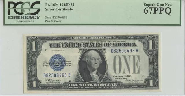 1928D $1 Silver Certificate FR# 1604 PCGS 67 PPQ Superb Gem New
