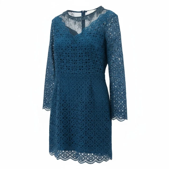 Robe Sandro Femme Taille 38 - Manches Longues, Satin Bleu, Neuve Avec Défauts