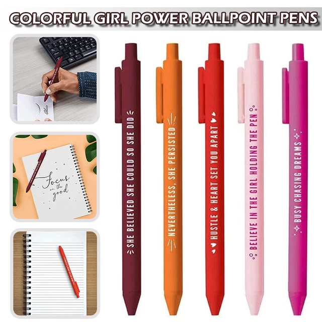 5pcs Bunte Girl Power Pens Set Einziehbarer Kugelschreiber für Schule Büro -u