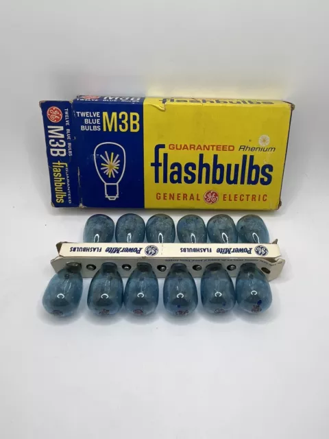 Vintage Box of 12 General Electric M3B Blue Flash Bulbs #3M Flashbulbs