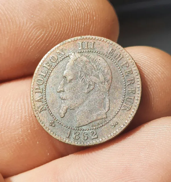 2 Centimes 1862 K Bordeaux, NAPOLÉON III,  Tête Laurée