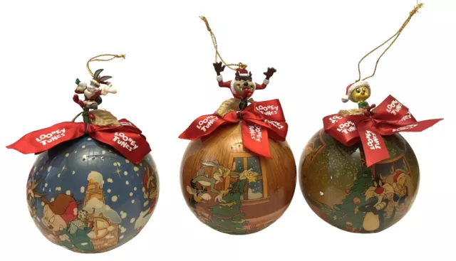 1995 LOONEY TUNES Matrix Bugs Bunny Tweety Bird Taz Set Of 3 Bauble Ornaments