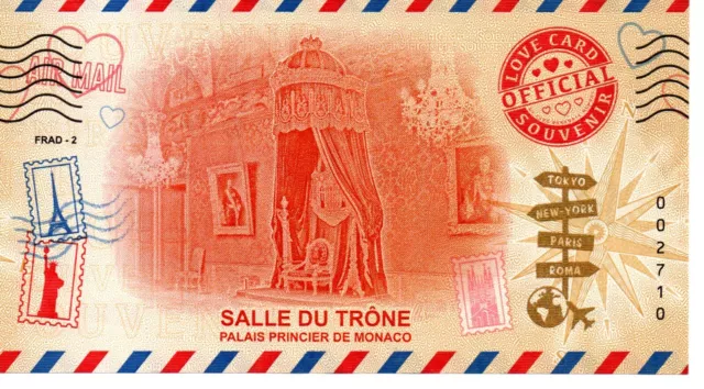 Billet Souvenir  Love Card - Monaco - Salle Du Trone