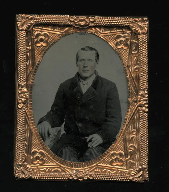 1860s tintype man wearing navy or sailor style coat 2 civil war tax stamps