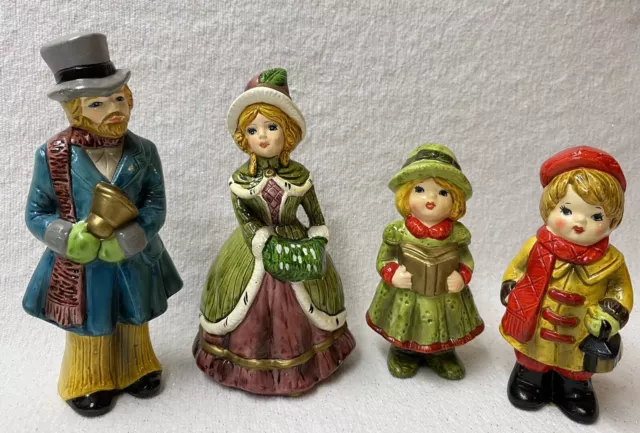 Vintage Caroling Family 4 Figurines Charles Dickens Era Ceramic Carolers Japan