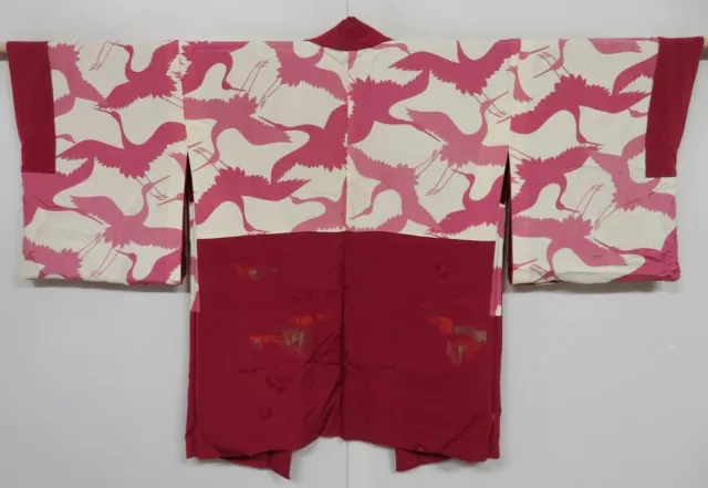 0610i05z620 Vintage Japanese Kimono Silk HAORI Red-Pink Stone