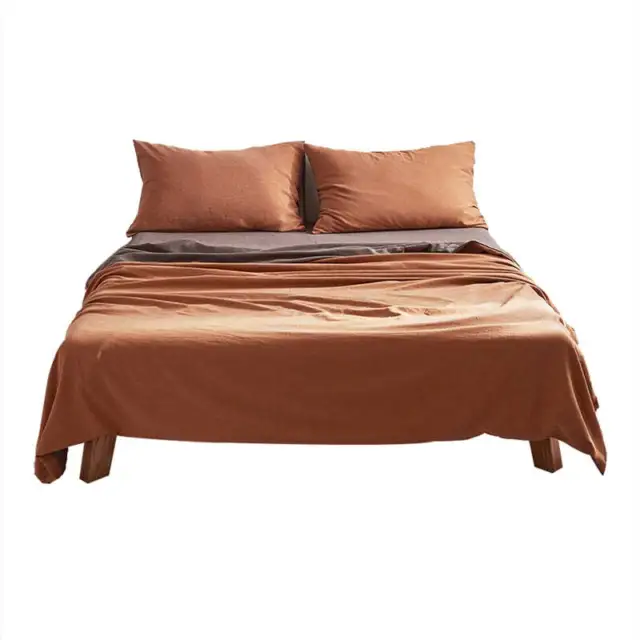 Cosy Club Cotton Sheet Set Bed Sheets Set Double Cover Pillow Case Orange Brown