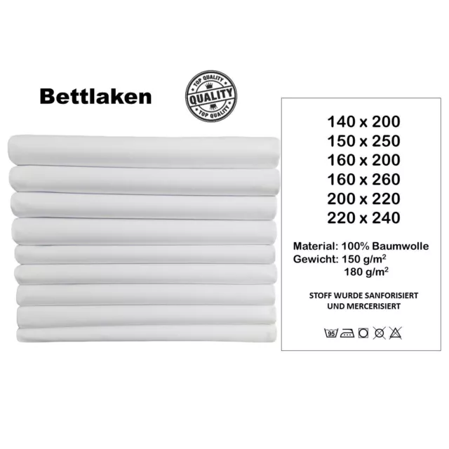 Bettlaken Tischdecke Laken Hauslaken Tuch ohne Gummizug 7 Größen 150g/m2(4) Weiß