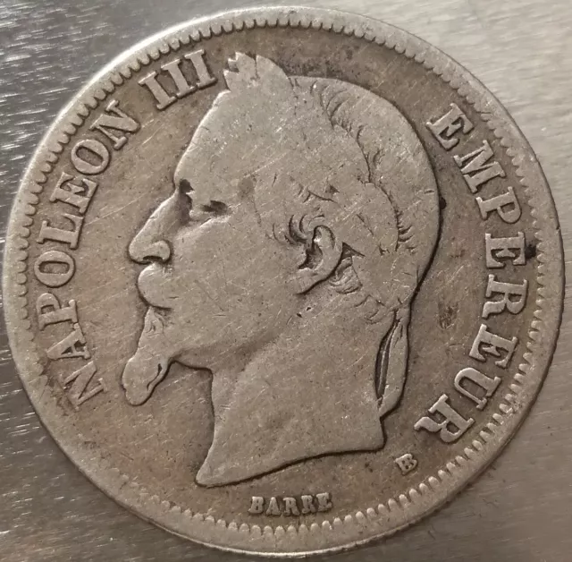 FRANCE Monnaie pièce 2 FRANCS NAPOLEON III argent 1869 BB STRASBOURG 1869BB