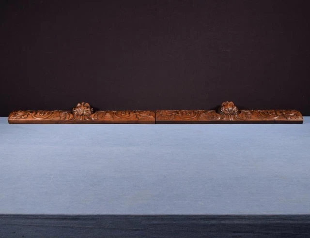 *Pair of Antique French Carved Drawer Panels/Trim in Solid Oak Wood with Angels 9