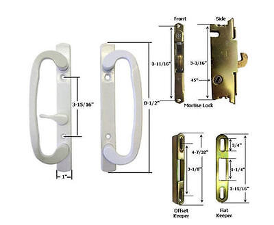 Sliding Glass Patio Door Handle Kit Mortise Lock and Keepers, B-Position White