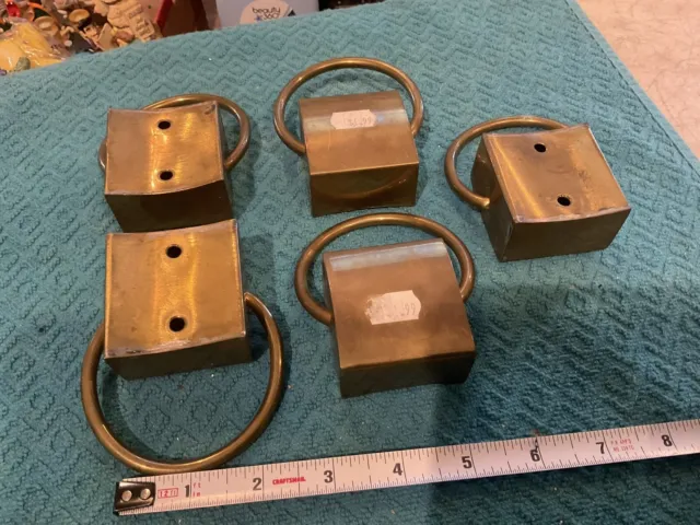 Five Vintage Brass Towels Holders Hooks Has Price Tags As-Is 2” By 3.5”