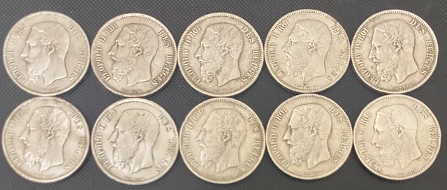 Lot De 10 Pieces De 5 Francs Leopold Ii Ttb
