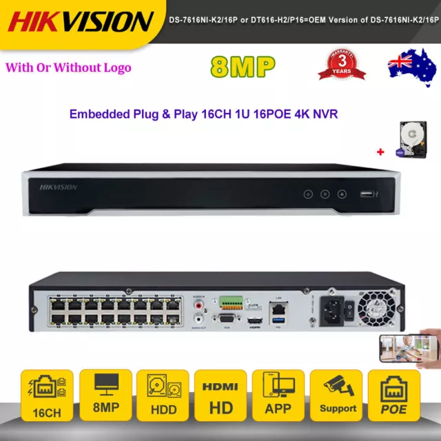 Hikvision Original OEM NVR 4K 16CH 16POE Network Video Recorder DS-7616NI-K2/16P