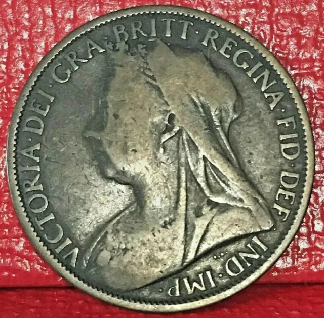 1900 Great Britain Queen Victoria Penny Bronze Coin Km# 790