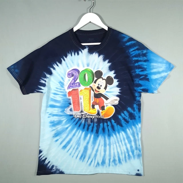 WALT DISNEY T-Shirt Mens Large Mickey Mouse Tye Dye Blue Short Sleeve 2011 Top