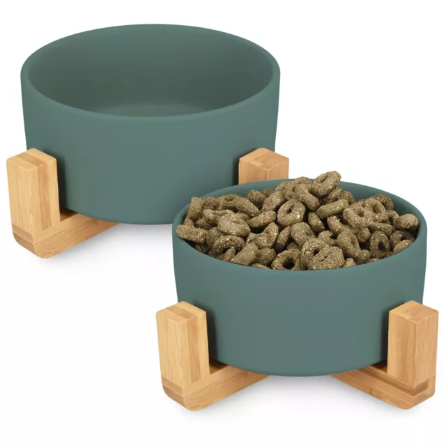 Set de 2 comederos de cerámica para gatos y perros con soporte de madera
