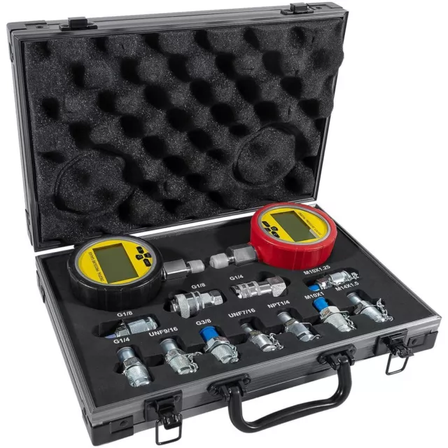 700BAR Digital Hydraulic Pressure Test Kit 2 Gauge 9Coupling 2Hose for Excavator 2