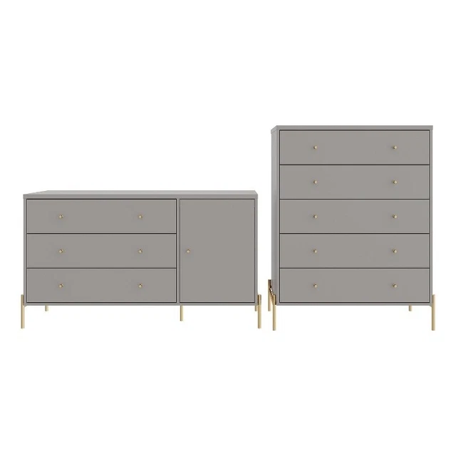 Manhattan Comfort Jasper Sideboard Dresser and Tall Dresser Set of 2 Gray